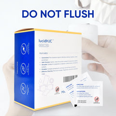 Wrapped paper wipes packaging for LucidHJC lens wipes