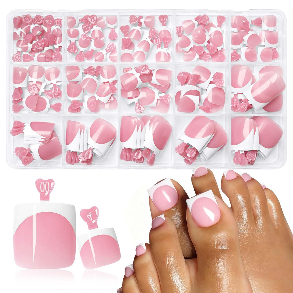 LuckForever packaging for berry pink French-tip toe nails, easy at-home pedicure.