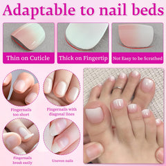 LuckForever ombre press-on toenails pink to white square for quick at-home glam.
