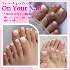 LuckForever pink-white ombre toenails with glossy finish for versatile style.