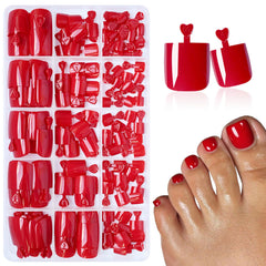 LuckForever red press-on toenails with glue tabs for quick at-home pedicure.