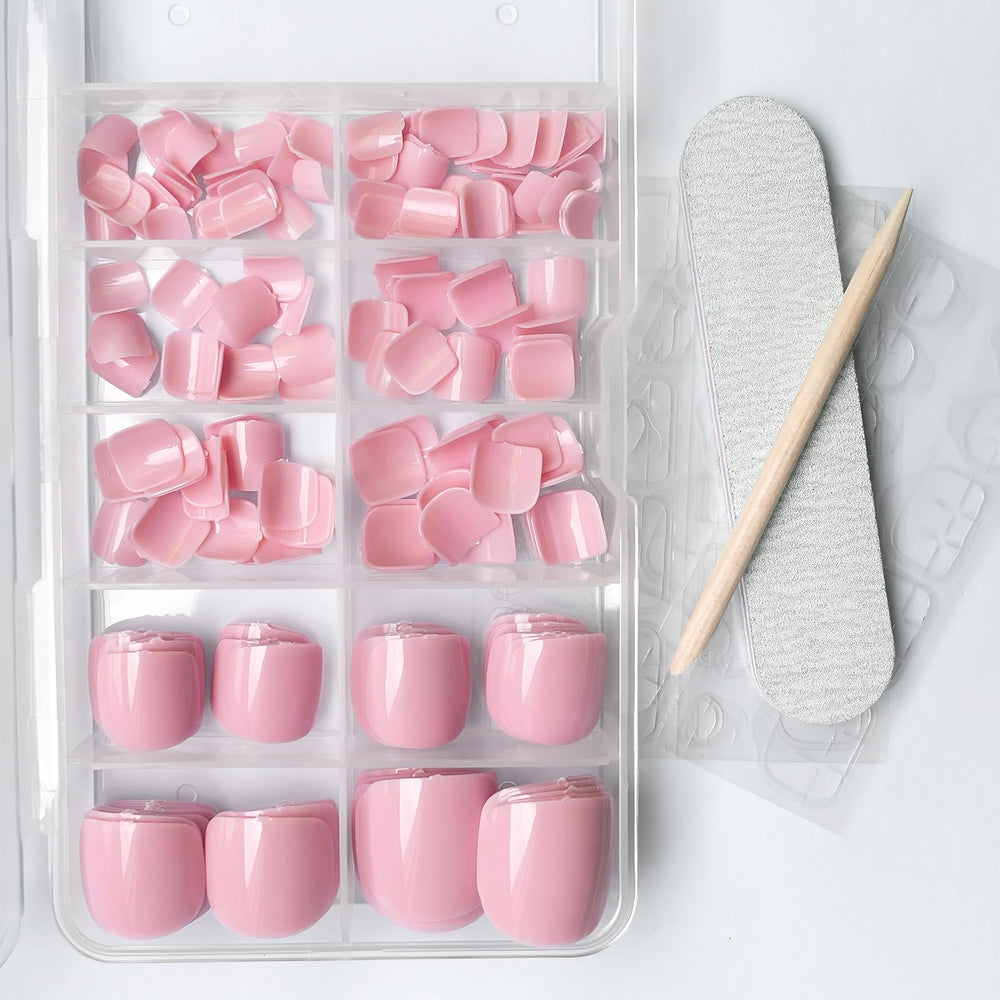 LuckForever petal pink toe tips in 12 sizes fit most nails
