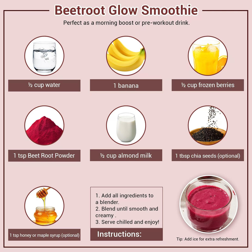 Close-up of 16oz label on Luckycare beet root powder