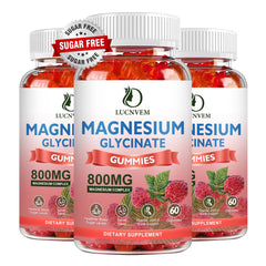 Front view of LUCNVEM Magnesium Glycinate Gummies Raspberry 60-count 3-pack