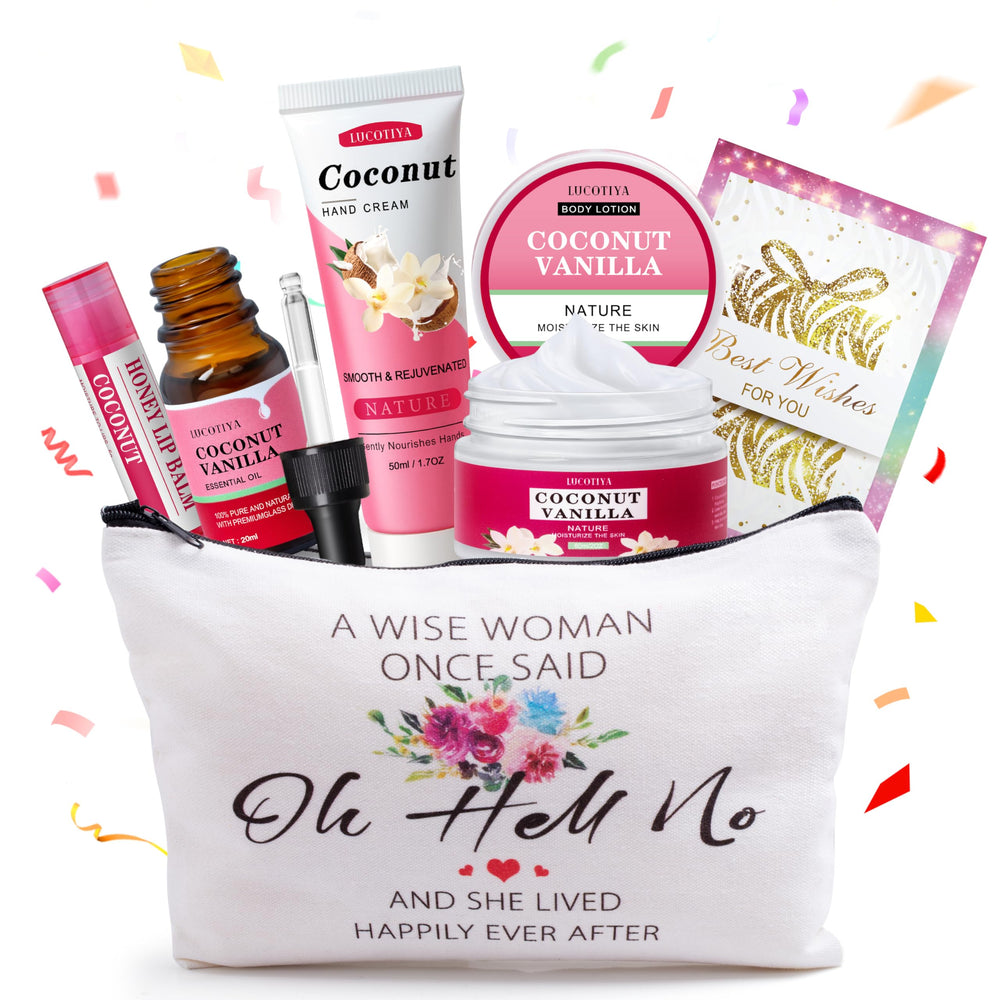 LUCOTIYA coconut vanilla spa gift box for her, ready to gift