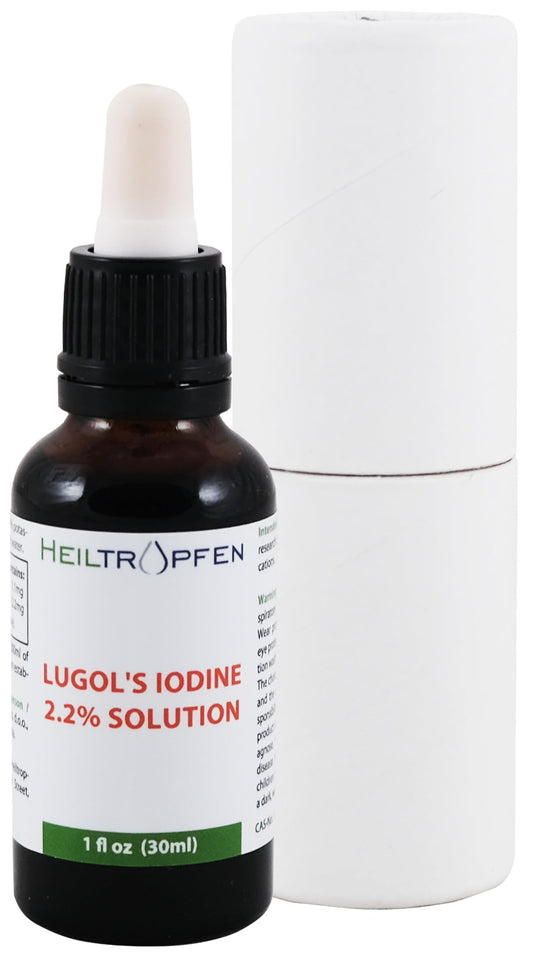 1 fl oz (30 ml) Lugol's iodine solution in an amber glass bottle with dropper