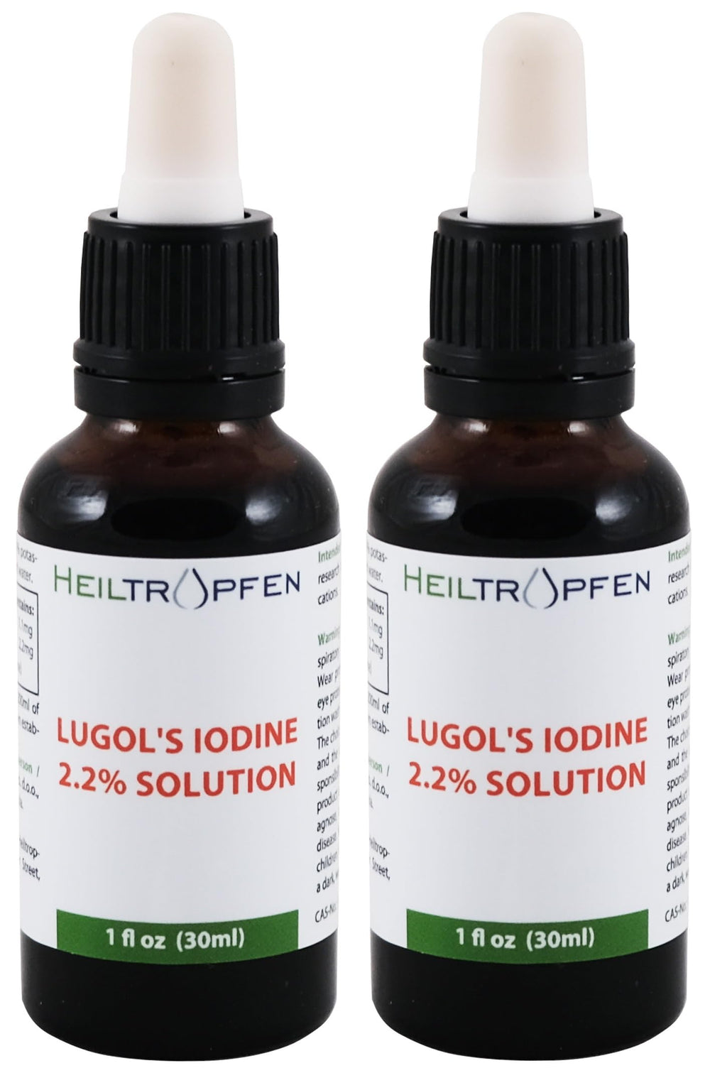 Two Lugol's iodine solution 2x1oz bottles in amber glass