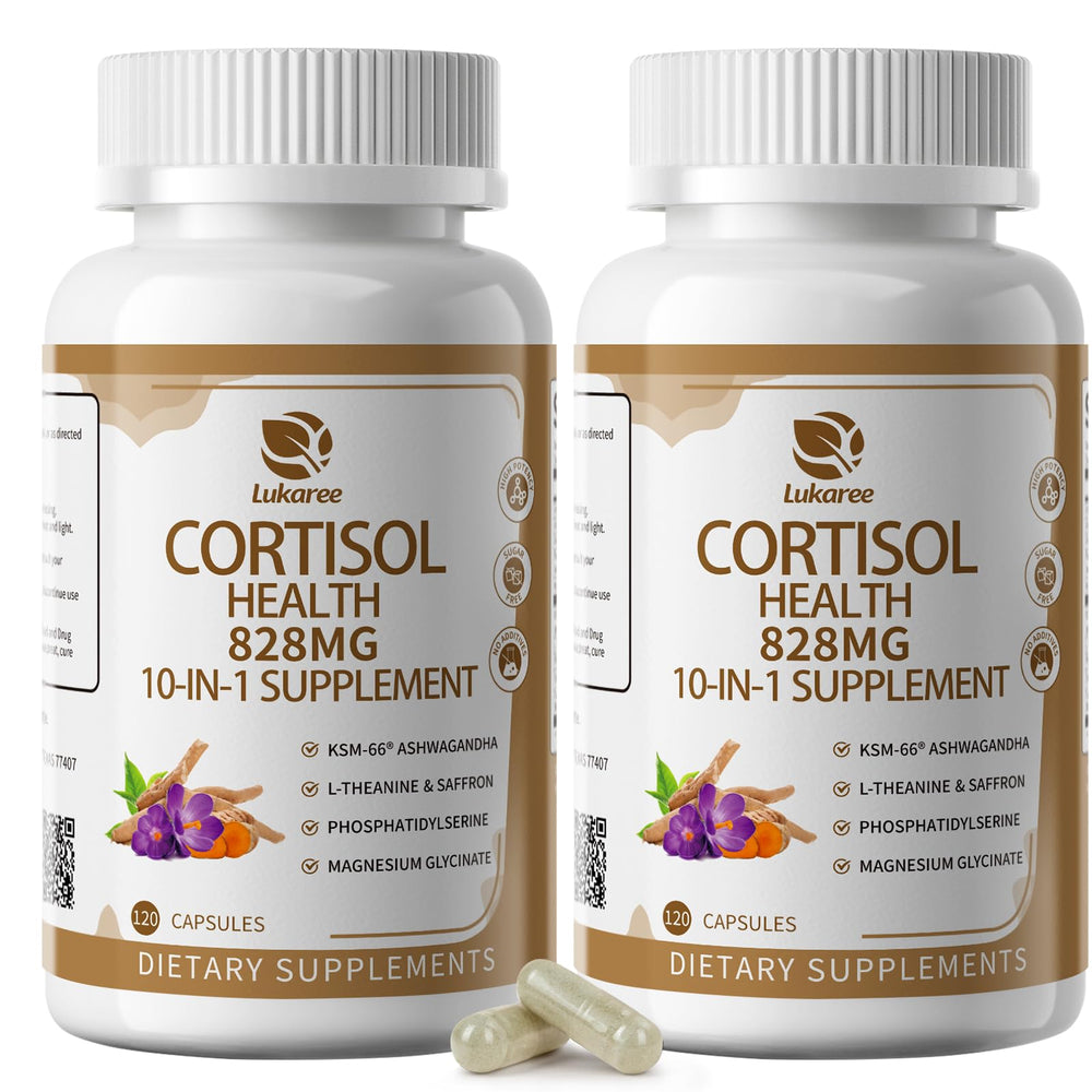 Lukaree 10-in-1 cortisol bottle pour supports daily balance.