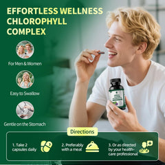 Product on a store shelf showing Lukaree Chlorophyll Herbal Complex Capsules packaging.