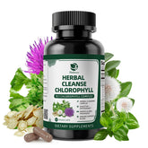 Front view of Lukaree Chlorophyll Herbal Complex Capsules bottle with 90 vegan capsules for detox and digestion.