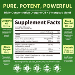 Close-up of Lukaree oregano oil capsules with smooth, easy-swallow softgels