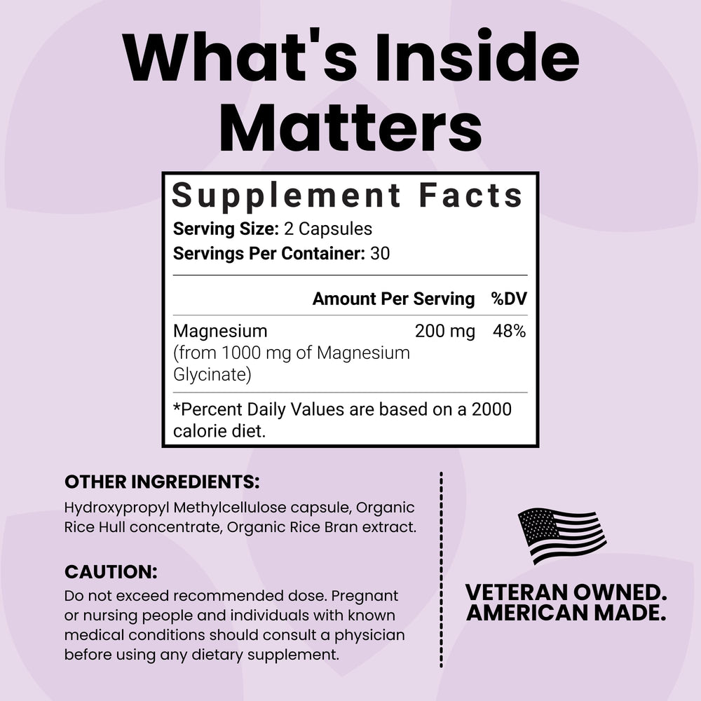 Product label showing 1000mg magnesium glycinate per serving