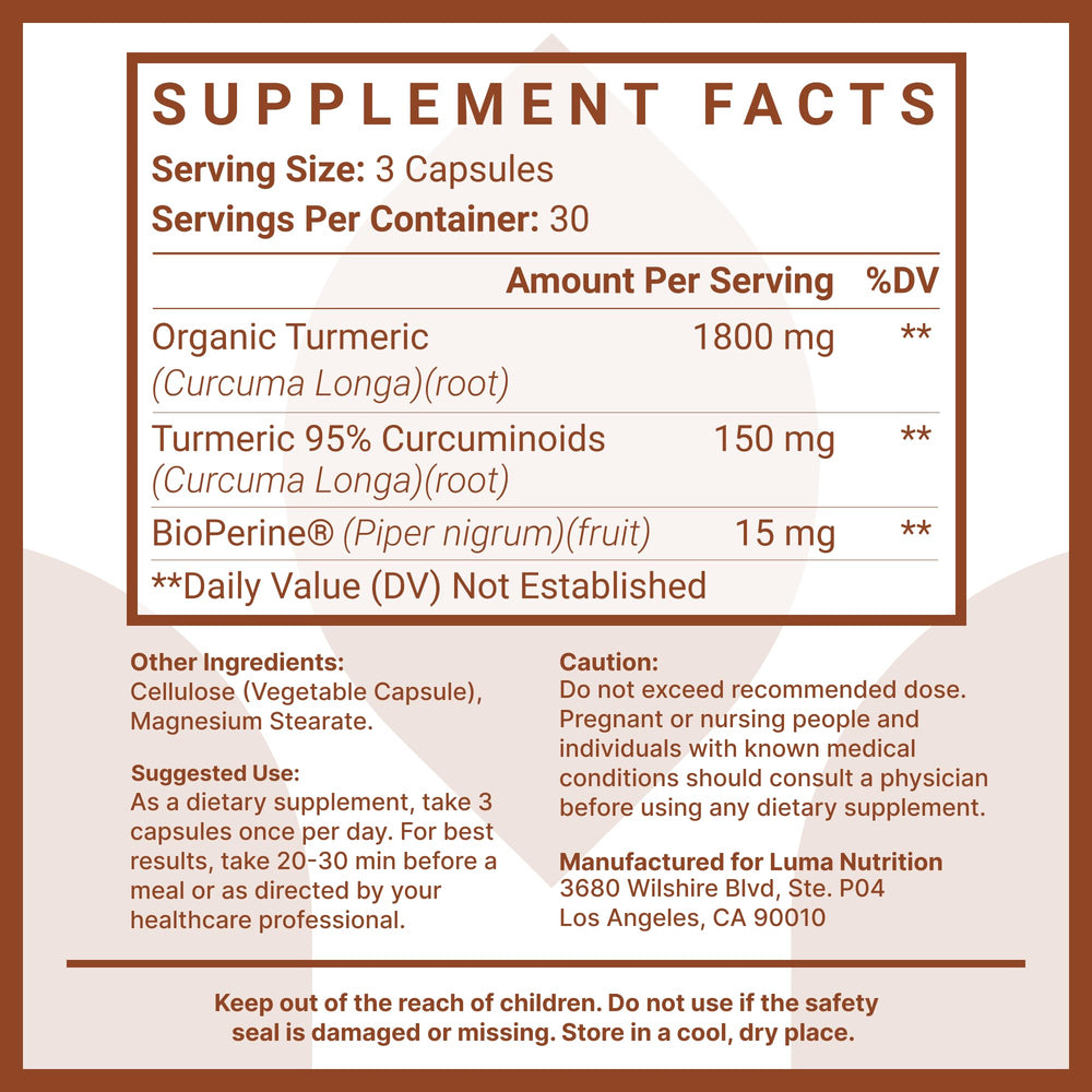 Close-up of Luma Turmeric Curcumin bottle showing label