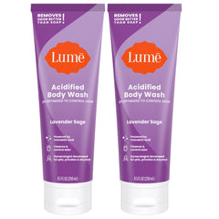 Lume acidified body wash Lavender Sage bottle with pump shows long-lasting odor control.