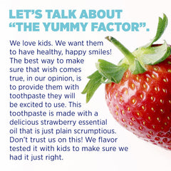 Close-up of Lumineux Kids Toothpaste strawberry flavor tube