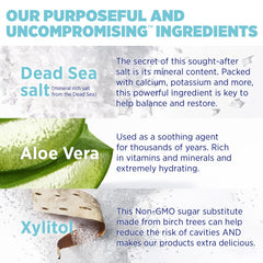 Toothpaste ingredients highlighting Dead Sea salt and natural components