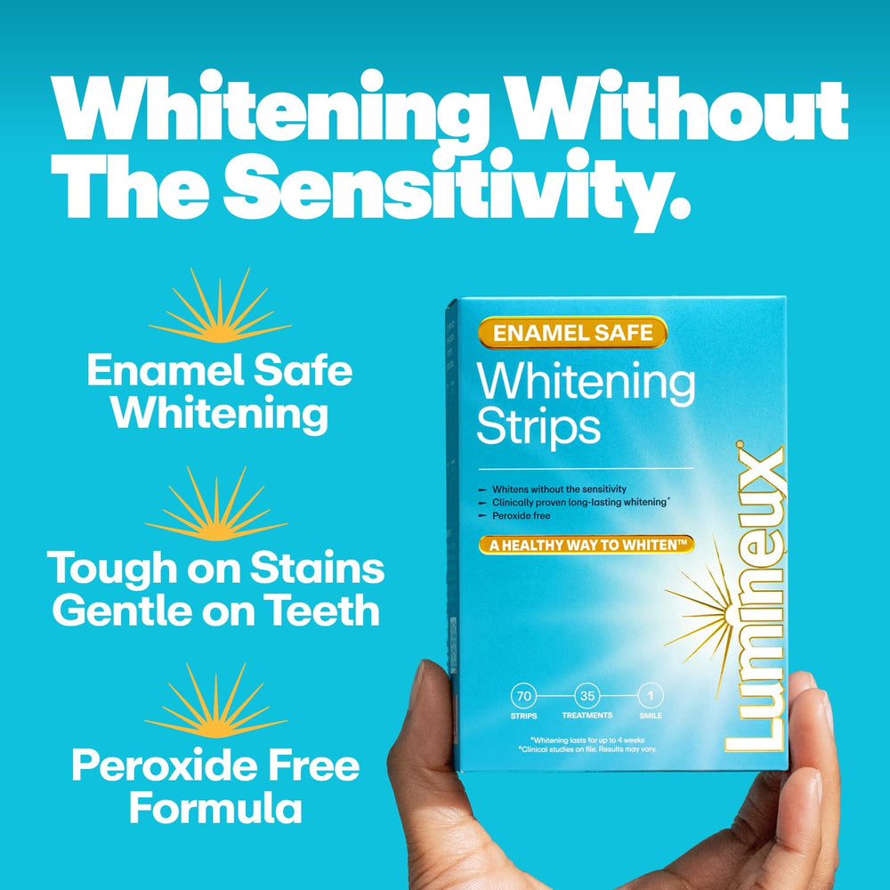 Close-up of peroxide-free Lumineux whitening strips