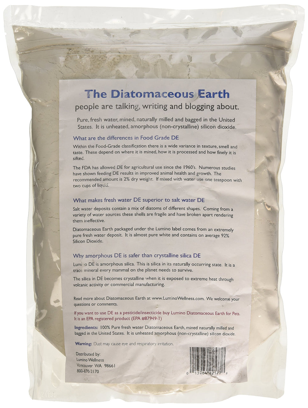 Lumino Diatomaceous Earth packaging and label