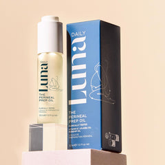 Front packaging of Luna Birth Prep Massage Oil