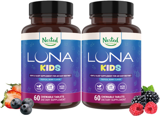 Nested Naturals Luna Kids Sleep Aid packaging showing bottle and label