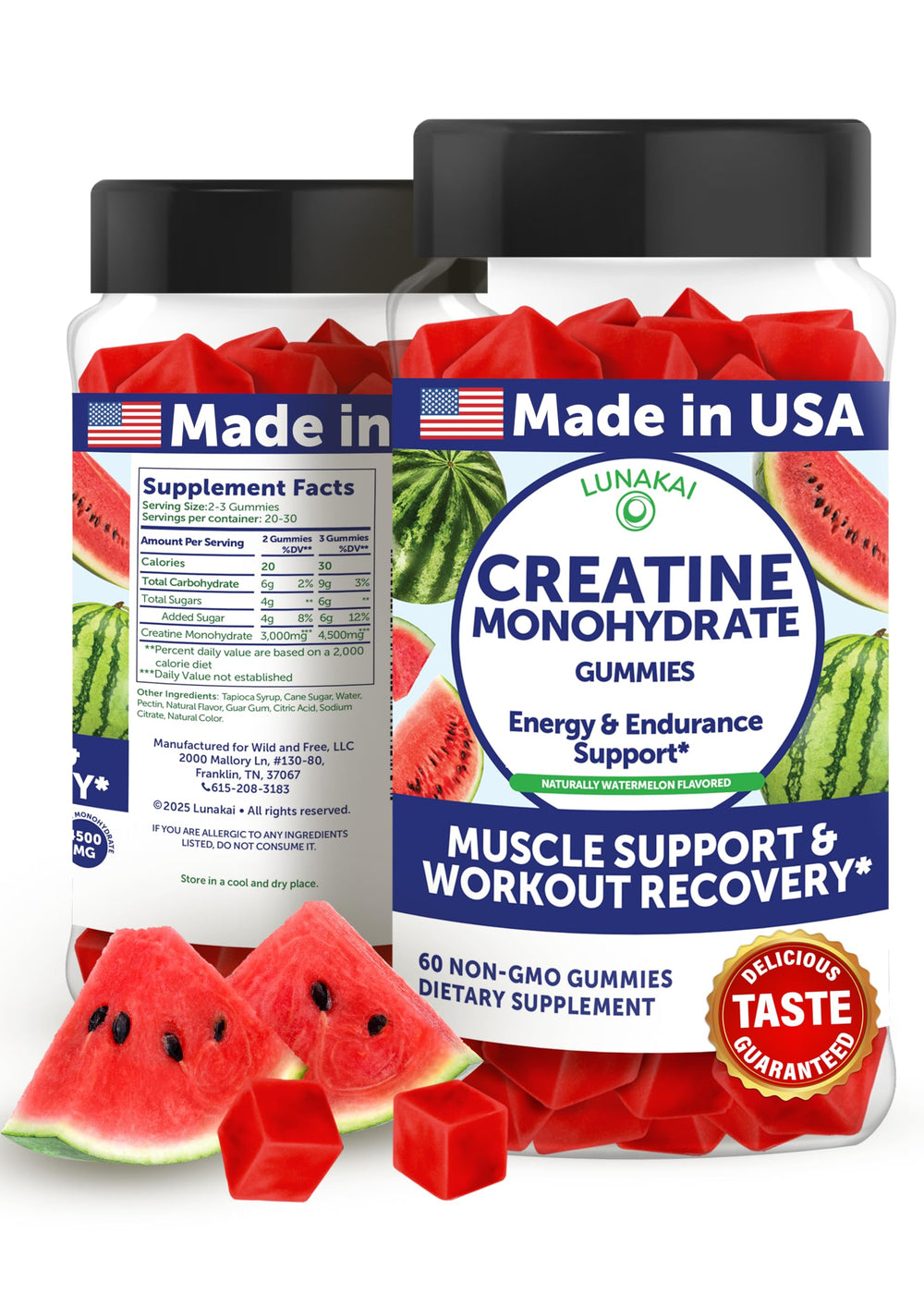Lunakai Creatine Gummies bottle – hero image on white background