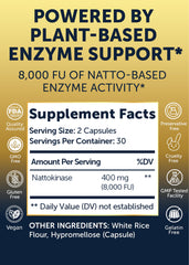 Ingredients: nattokinase enzyme derived from fermented natto