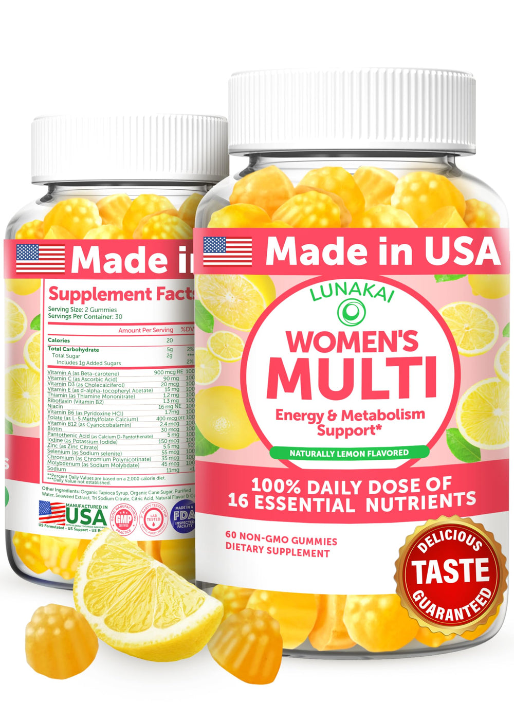 Lunakai USA-made women’s multivitamin gummies bottle front view