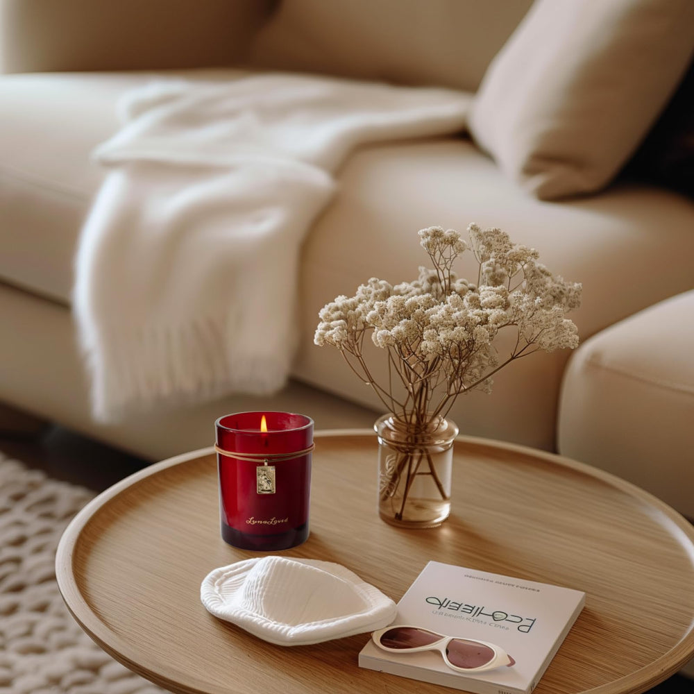 LunaLoved red glass vessel enhances elegant home ambience and mood.