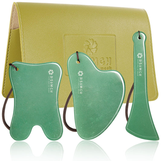 Lusomch 3-piece natural jade Gua Sha set - front view