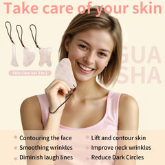 Three-shape pink jade Gua Sha tools for face and body