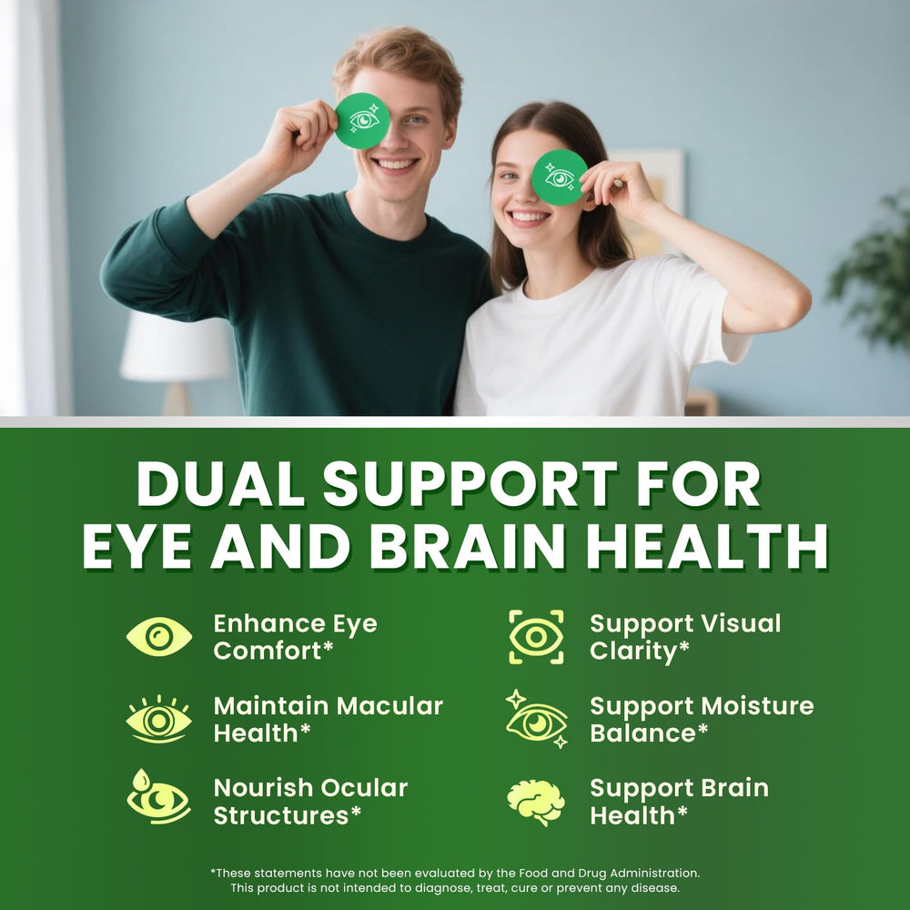 Illustration of brain-support ingredients including ginkgo biloba and CoQ10