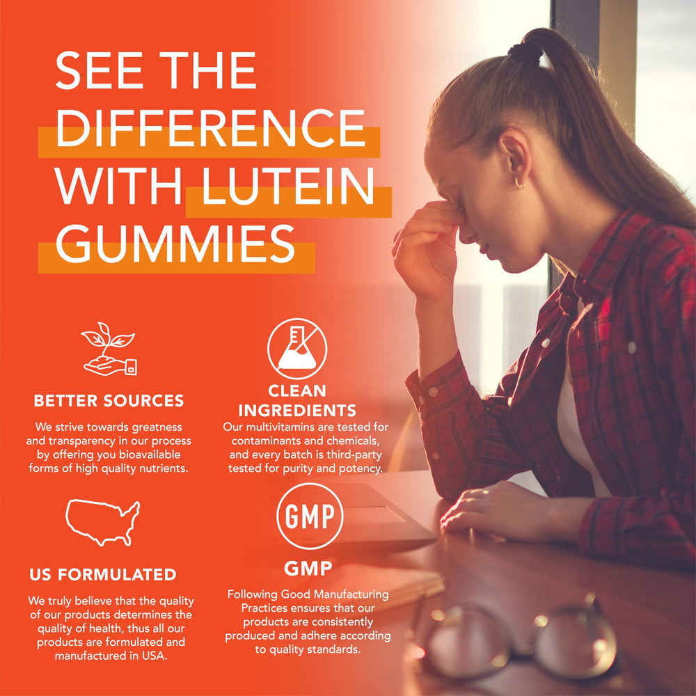 Gummies ingredient panel highlighting 20mg Lutein and 4mg Zeaxanthin