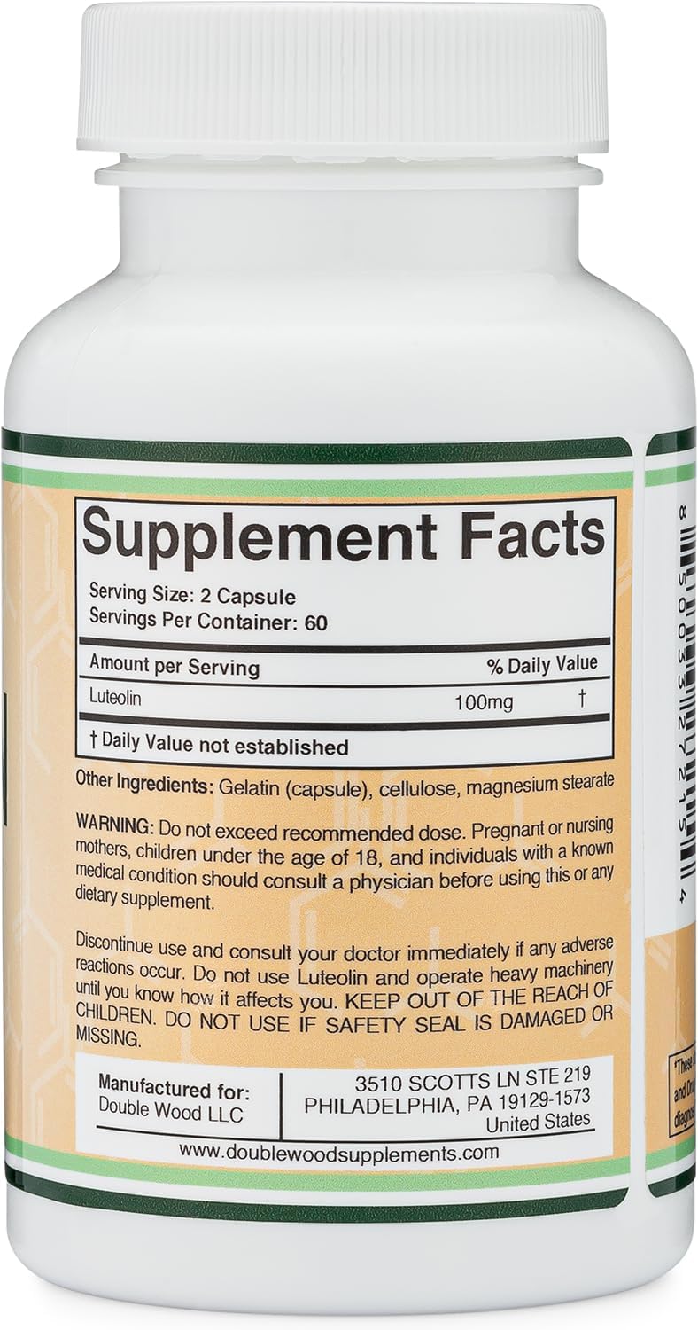 Close-up of luteolin 100mg capsules
