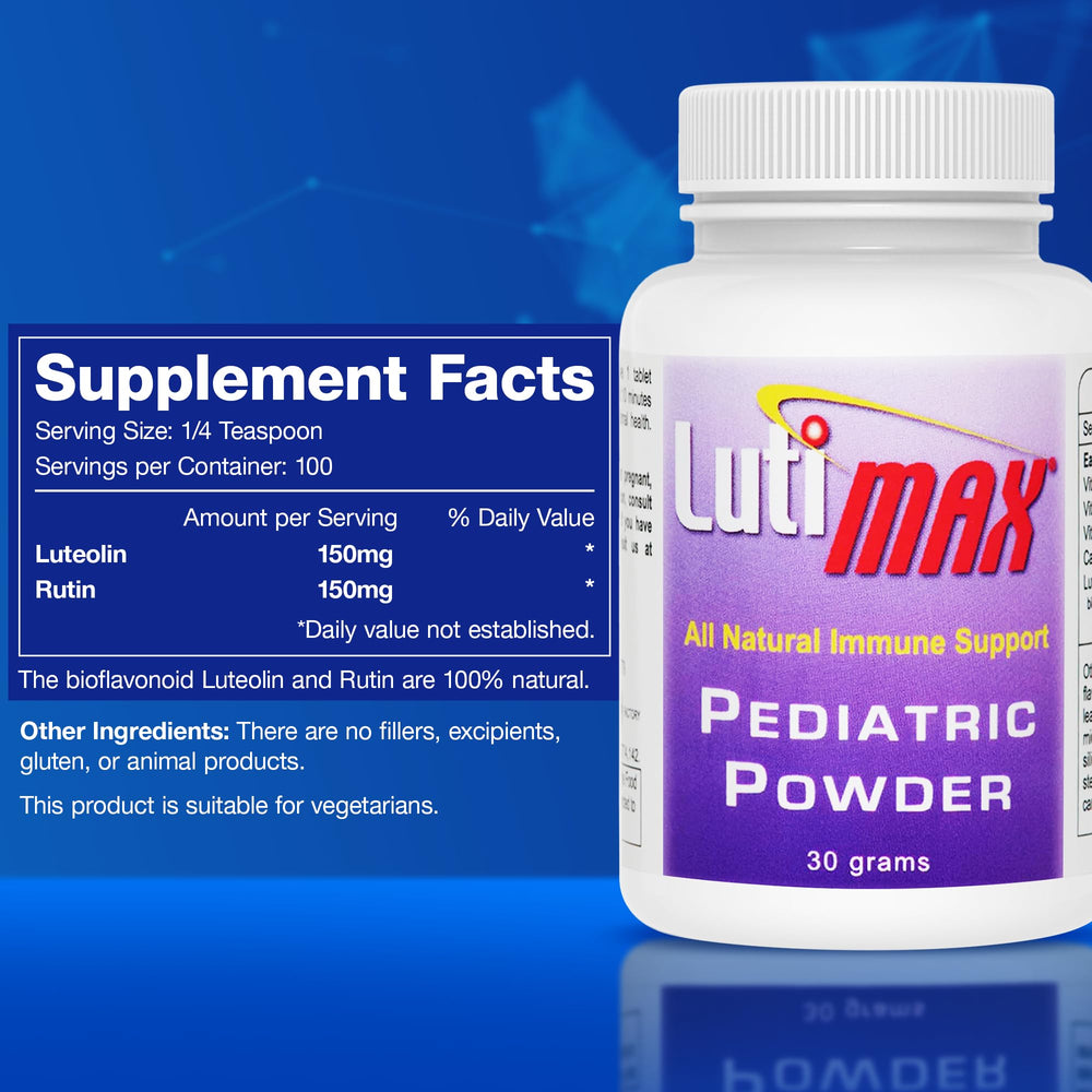 Back label with nutrition information for Lutimax Pediatric Powder