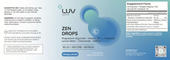 LUV Zen Drops packaging scene with box and bottle on clean surface
