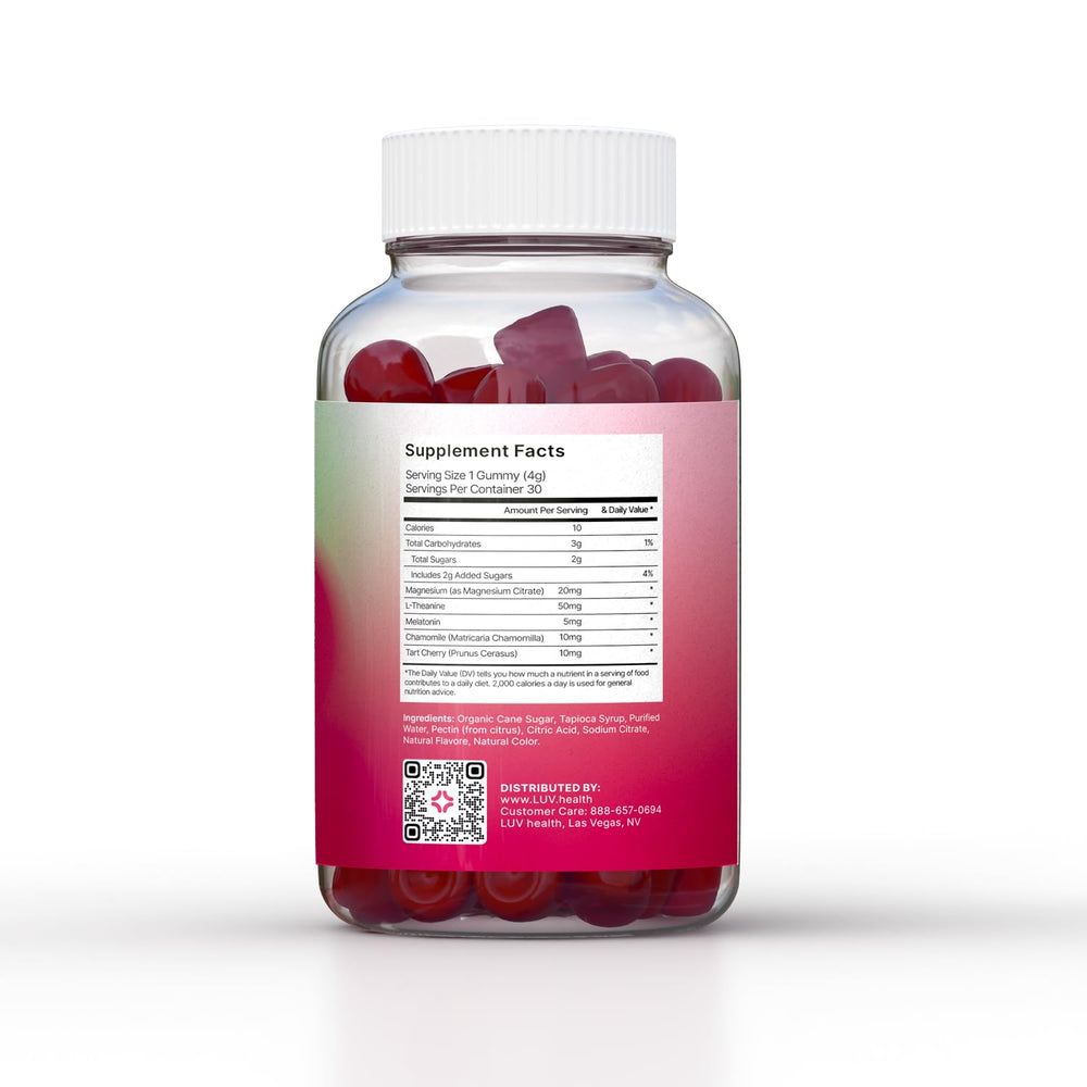 Close-up of LUV Sleep Gummies showing gummy texture