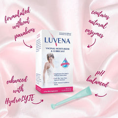 Luvena Moisturizer two-pack display emphasizes long-lasting intimate comfort.