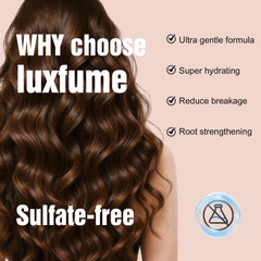 Luxfume Curl Shampoo biotin ingredient highlights root-strengthening potential.