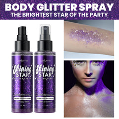 Luxfume face glitter spray creates luminous, lightweight glow.