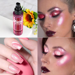 Luxfume Pink Glitter Spray festival look catches light beautifully