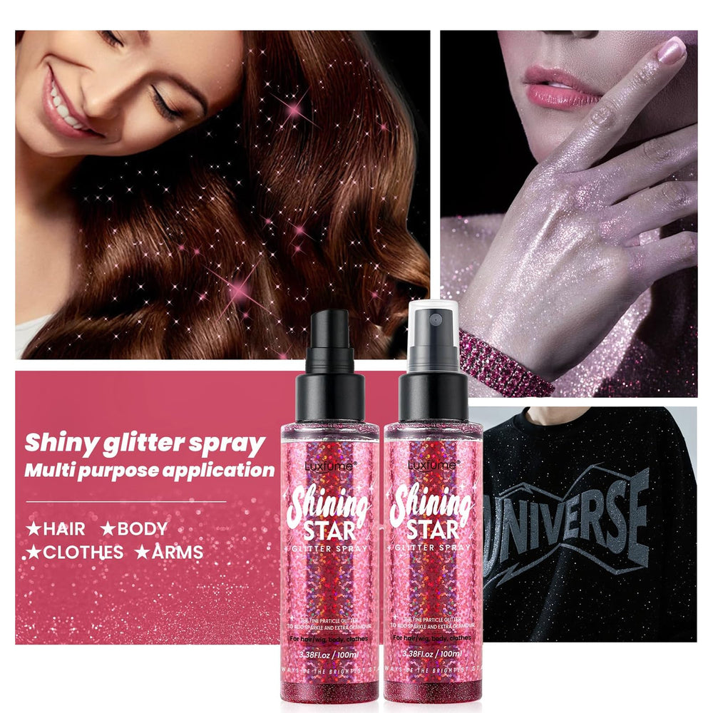 Luxfume Pink Glitter Spray on nails and skin for bold accents