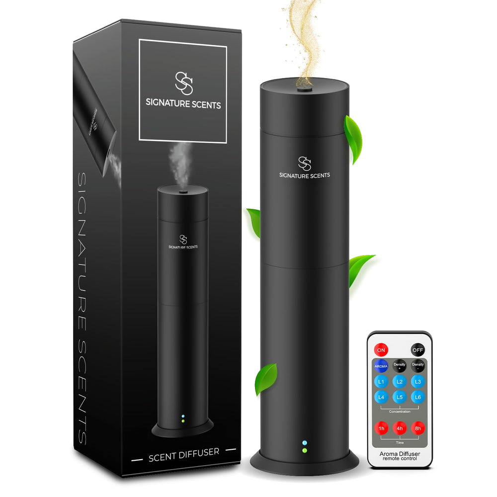Luxury waterless essential oil diffuser in black, covers up to 1000 sq ft.