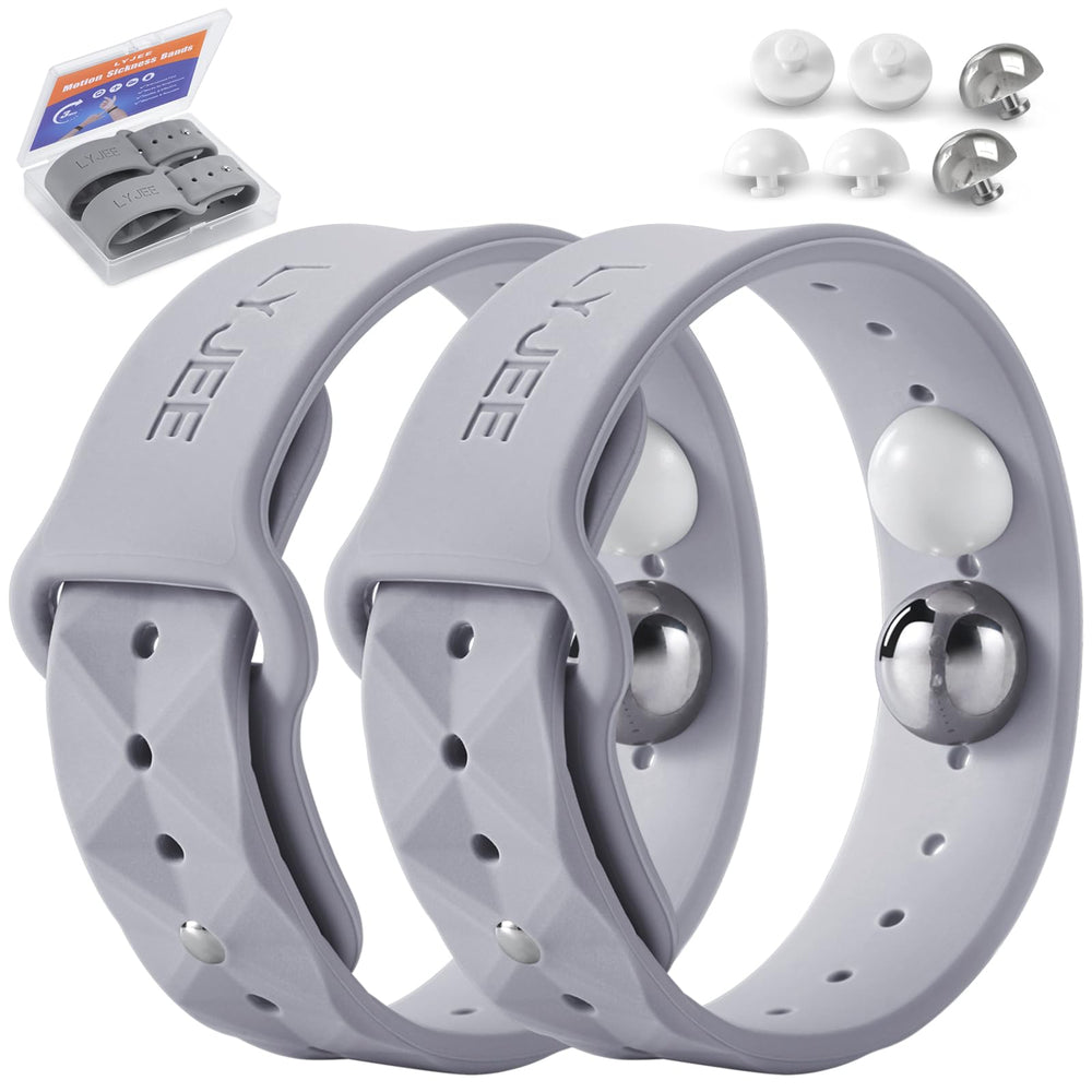 LYJEE Motion Sickness Bands front view show discreet, wearable nausea relief for travel