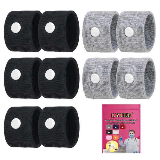 LYJEE motion sickness bands pack shown for travel nausea relief on the go