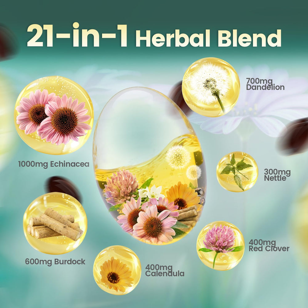 21-in-1 herbal blend featuring echinacea, dandelion, burdock