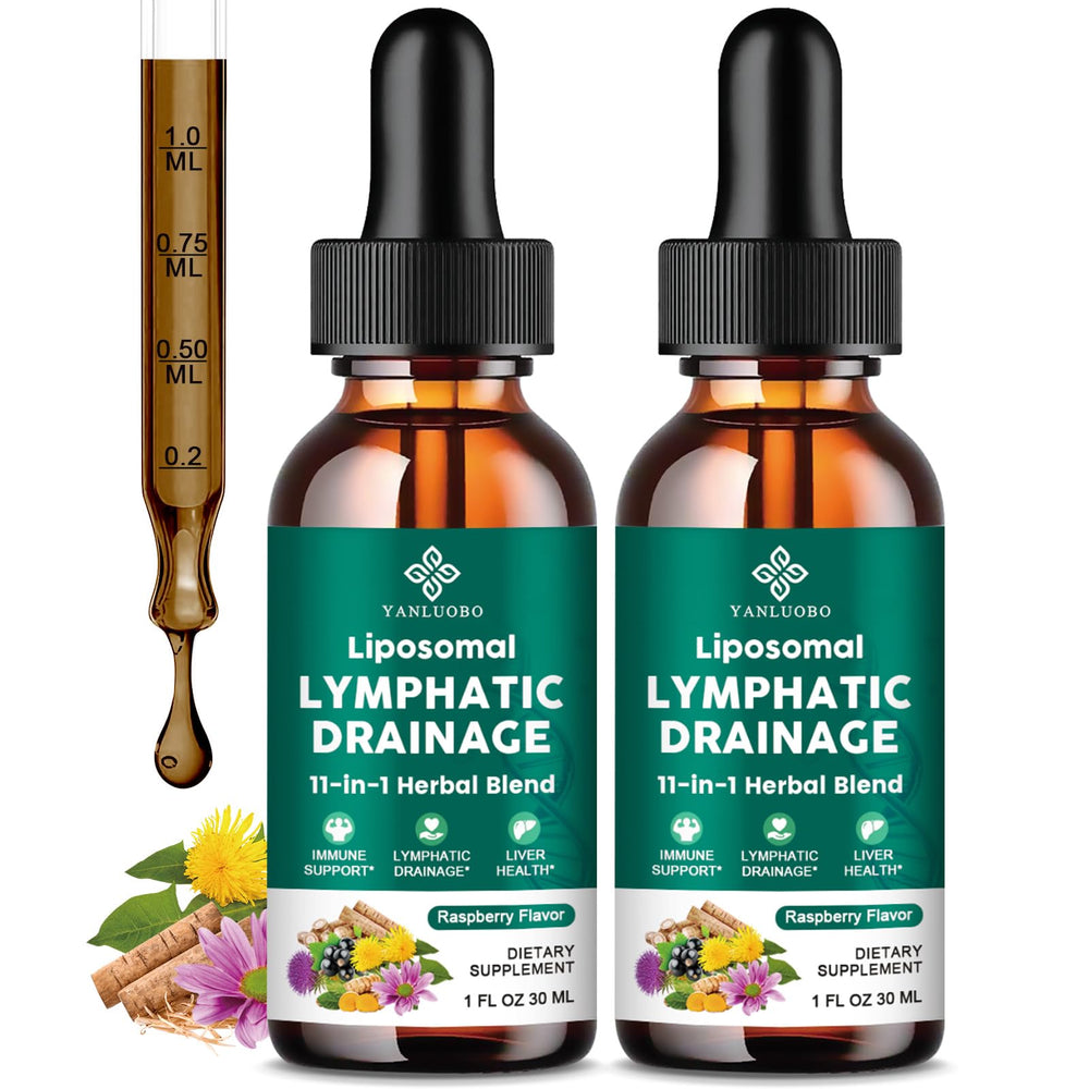 Lymphatic Drainage Drops bottle with raspberry flavor label