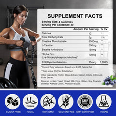 Front view of Lysimi Creatine Monohydrate Gummies bottle with Blueberry flavor