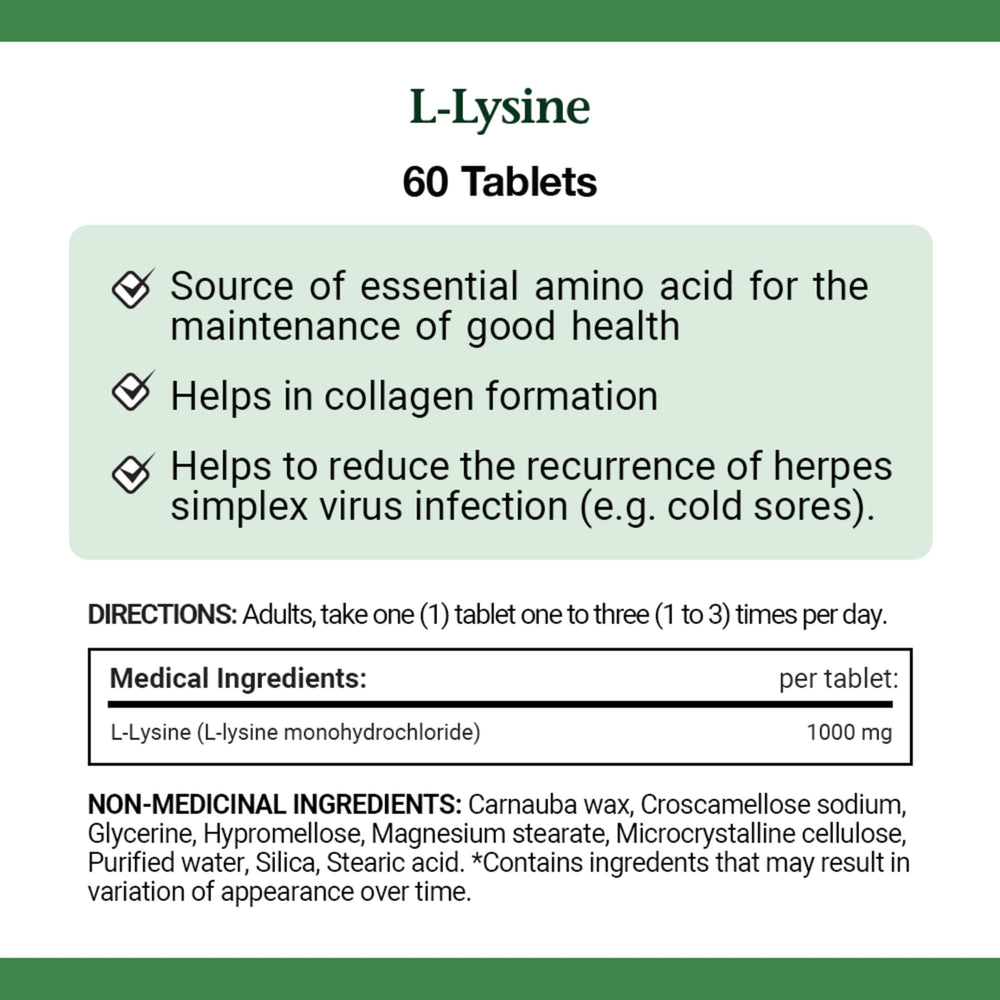 L-Lysine 1000 mg supplement facts