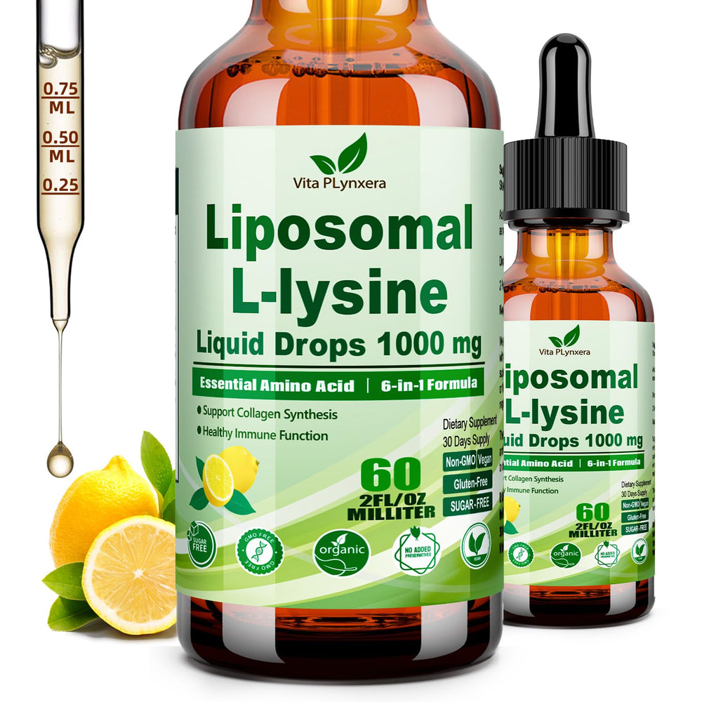 L-Lysine 1000mg liquid drops bottle with 6-in-1 immune support label