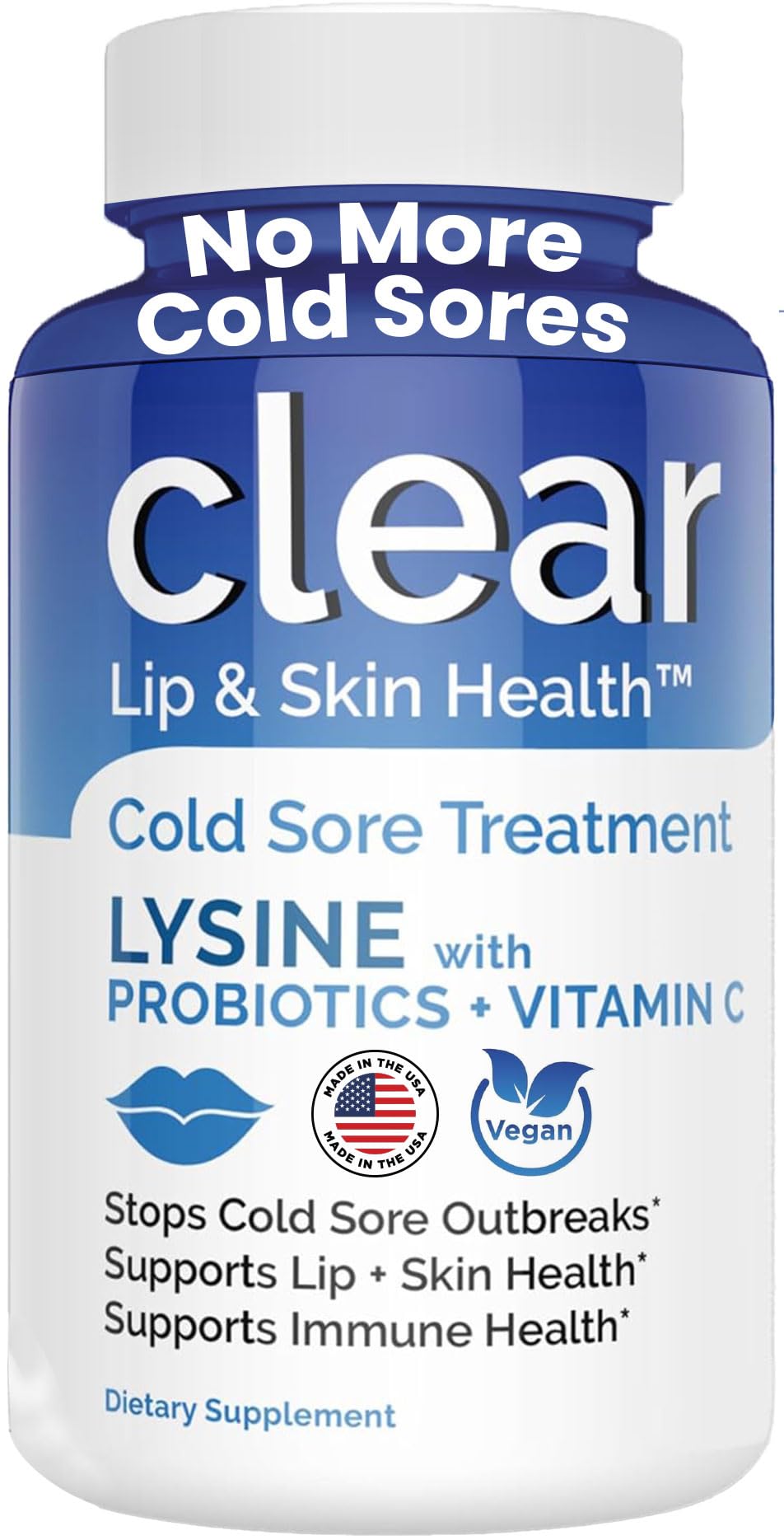 Lysine cold sore treatment capsules bottle with label